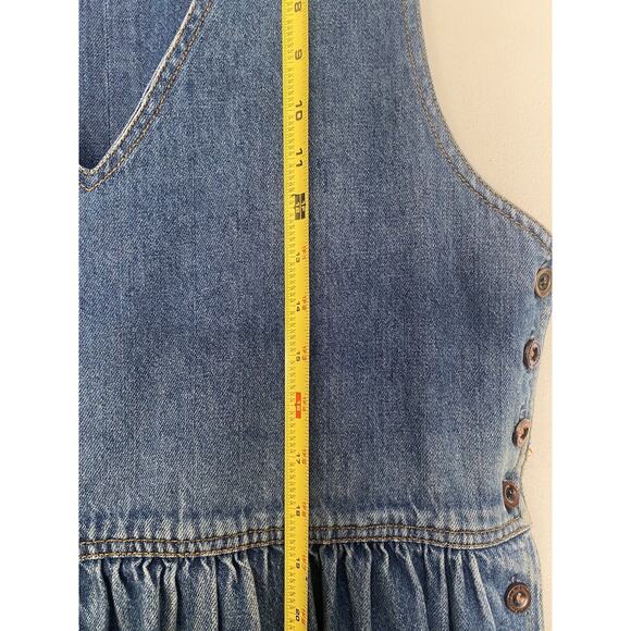 Vintage denim Retro Blue Boho jean jumper MIDI 90’s dress side buttons M L 10 12 - Picture 7 of 8